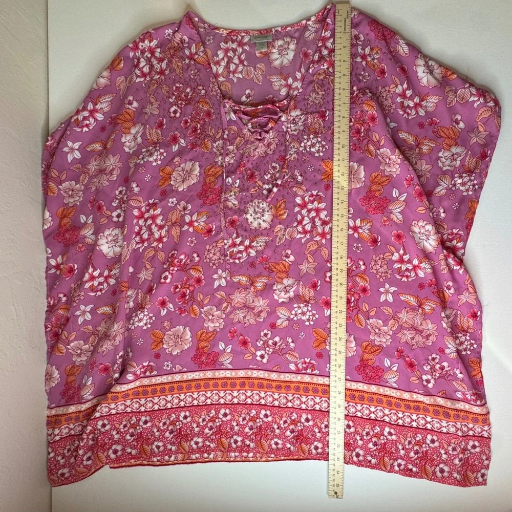 Avenue Floral Tunic Top Size 20 Kaftan Lace Up Lightweight Vacation Resort Flowy - Picture 9 of 10